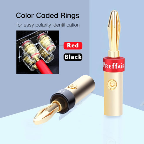 Preffair 8 Pcs HiFi Audio Locking Banana Plugs for Speaker Cable Audiophile 24K Gold Plated Double Screw Loudspeaker Bi-Wire Connector Terminal wi...