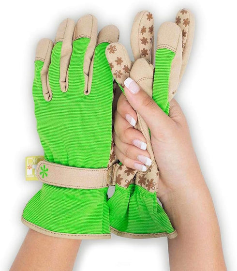 Dig It Handwear - Women's Nail and Fingertip Protector Gardening Gloves - XL - Green Tan...