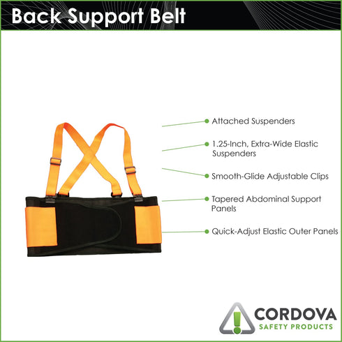 Cordova SB200L High Visibility Orange Back Support Belt with Glide Adjustable Clips, Large, Orange...