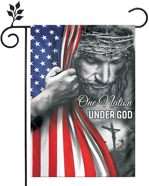 One Nation Under God Garden Flag - Christian - Jesus - USA Double Side Garden Flags House Yard Decor 12x18in...