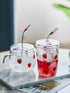 10 Oz Lovely Strawberry Clear Glass Tumbler with Lid and Straw....