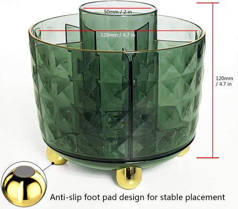 Dark Green Pen Pencil Holder for Desk, 360° Rotating Pen Organizer, Green Office Supplies, Cute Pen Holder, 6-Compartment Pencil Holder Rotating...
