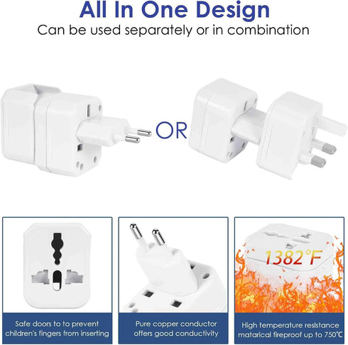 2 Pack Travel Plug Adapter International, Universal Power Adapter Worldwide, All in One Travel Essentials Perfect for European US, EU, UK, AU 160 ...