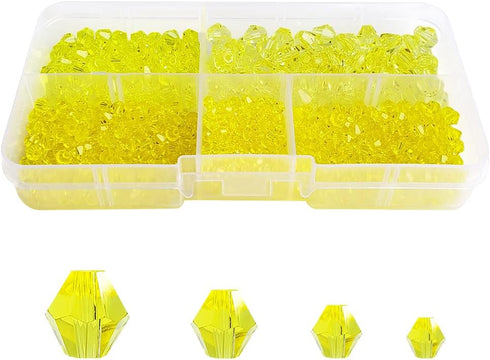 Yellow Bicone Glass Beads for Jewelry Making, Faceted Crytal Spacer Beads for Bracelet Necklace Earring (3mm 4mm 6mm 8mm Mixed Sizes, 1040pcs)...
