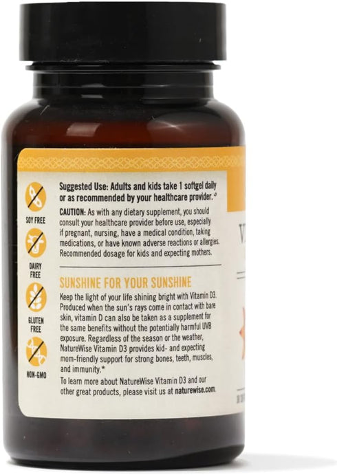 NatureWise Vitamin D3 1000iu (25 mcg) 1 Month Supply for Healthy Muscle Function, Bone Health and Immune Support, Non-GMO, Gluten Free in Cold-Pre...