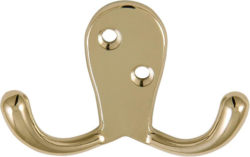 Design House Wall-Mounted Coat Hat Towel Robe in Bathroom or Closet, Double Hook Horizontal, Polished Brass 5 Pack...
