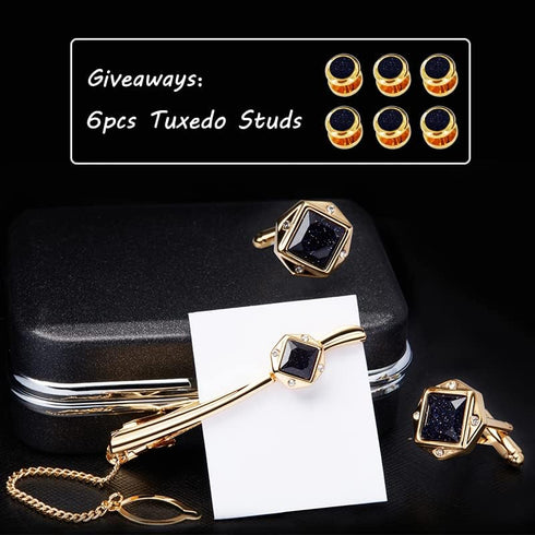Men’s Tie Clip and Cufflinks Set with Gift Box (6pcs Tuxedo Studs Giveaways) for Wedding Anniversary Birthday or Business...