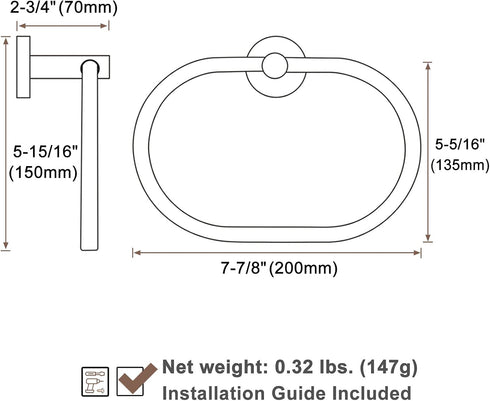 Towel Ring Brushed Gold, Suyar SUS304 Stainless Steel Towel Holder, Hand Towel Rack for Bathroom, Wall Mounted...