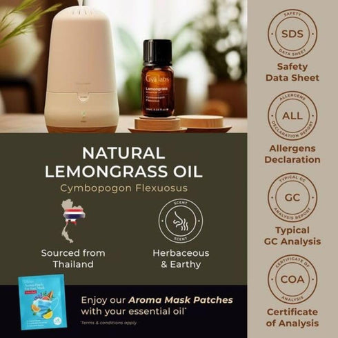 Gya Labs Lemongrass Essential Oil for Diffuser - 0.34 Fl Oz - 100% Pure Natural Lemongrass Oil for Hair, Skin, Herbaceous, Candle Making - Earthy ...