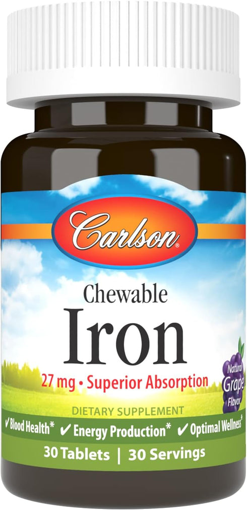 Carlson Chewable Iron 27 mg, Grape, Blood Health, 30 Tablets...