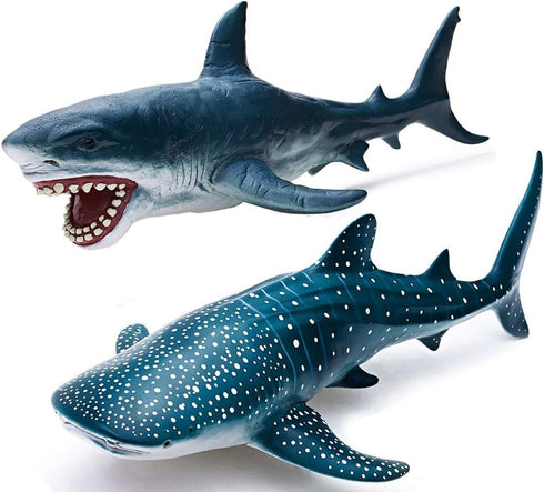 Gemini&Genius Sea Animal Great White Shark and Whale Shark Action Figure Set Soft Rubber Ocean Sea Animal Marine Animal Model Toys for Kids Swimmi...