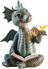 Baby Dragon Reading Book Statue, 5.9-Inch Tall Cute Dinosaur Holding Butterfly Figurines Art Resin Sculpture Outdoor Garden Decor Home Desk Orname...
