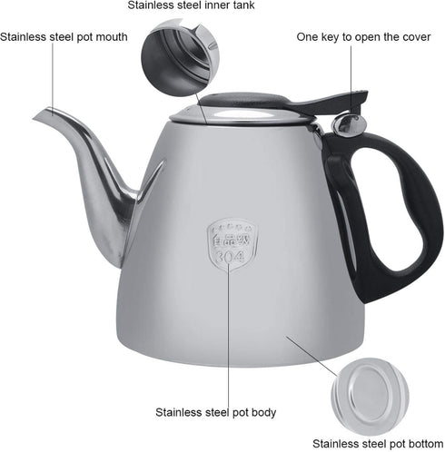 Tea Kettle Stovetop, 1.2L/1.5L Stainless Steel Stove-top Teapot Tea Coffee Pot Kettle Heat Resistant Handle(1.5L)...
