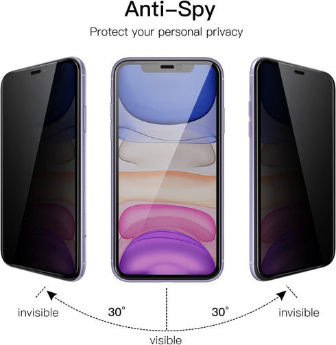 JETech Privacy Full Coverage Screen Protector for iPhone 11/XR 6.1-Inch, Anti-Spy Tempered Glass Film, Edge to Edge Protection Case-Friendly, 2-Pa...