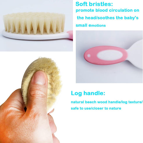 Baby Hair Brush &Silicone Baby Cradle Cap Brush Set, for Newborns & Toddlers-Natural Soft Goat Bristles-Ideal for Cradle Cap-Perfect Baby Registry...