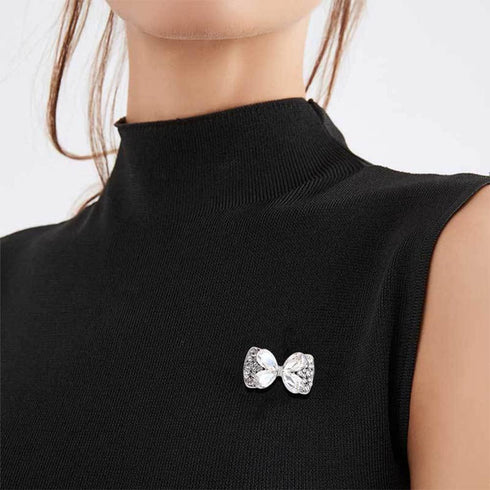 Rhinestone Butterfly Bowknot Brooch Pin for Women Girls Fashion Cute White Crystal Birthstone Brooches Lapel Pins Delicate Dress Accessories Easte...