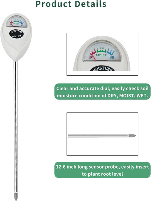 Soil Moisture Meter, Long Probe Soil Moisture Monitor for House Plants, Soil Hygrometer Moisture Sensor for Indoor & Outdoor, Garden, Farm, Lawn P...