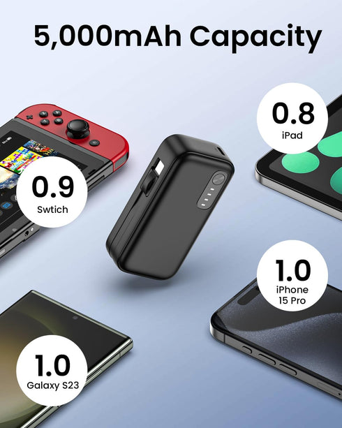 Small Portable Charger with Built-in Cables - 15W QC3.0 Fast Charing USB C Power Bank 5000mAh, Portable External Battery Pack for iPhone 15/14/13 ...