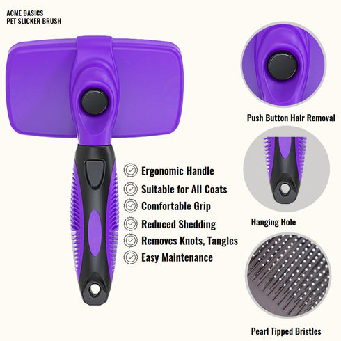 Pet Slicker Grooming Brush by Acme Basics, Deshedder/Cleaning Brush, Comb for Shedding Short/Long Haired Dogs & Cats - Perfect Pet Hair Cleaner & ...