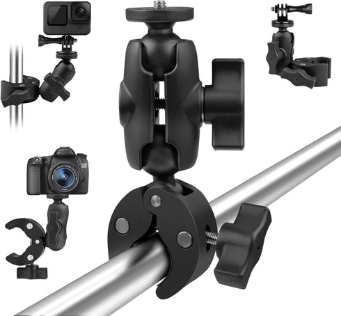 Super Camera Clamp Mount Double Socket Arm 1/4"-20 Ball Head Adapter Gopro Accessories Suitable for GoPro AKASO DJI Action Insta360 or DSLR Digita...