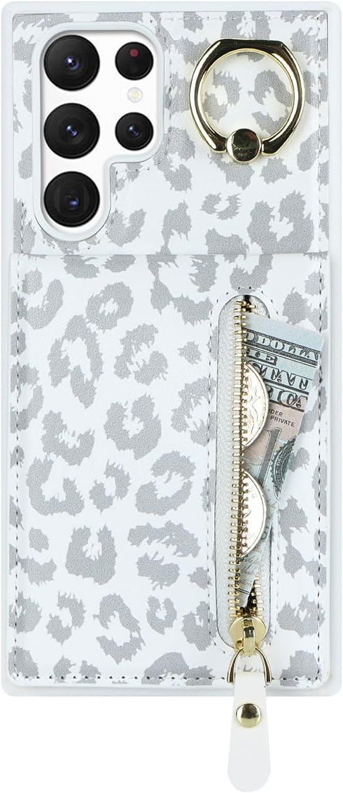 Samsung Galaxy S22 Ultra Case with Card Holder for Women, Samsung Galaxy S22 Ultra Phone Case Wallet with Credit Card with Ring Kickstand Zipper S...