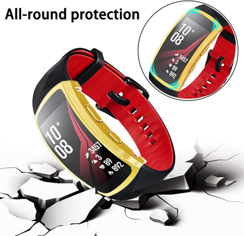 Compatible with Samsung Gear Fit2 Pro/Fit 2 Screen Protector Case Plated Ultra-ThinTPU 360° Whole Body Screen Protector Full Bumper Cover Shell (G...
