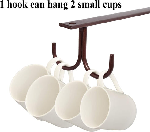 Mocoum Under Cabinet Mug Rack, Rustic Mug Organizer Rack Cup Holder Under Shelf 12 Hanging Hooks Rack for Mugs, Coffee Cups and Kitchen Utensils D...