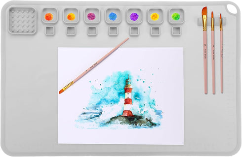 PATIKIL Silicone Painting Craft Mat 16x24 Inches,Painting Station with 14 Color Dividers for Art, DIY, Drawing, Clay and Playdough,Gray...