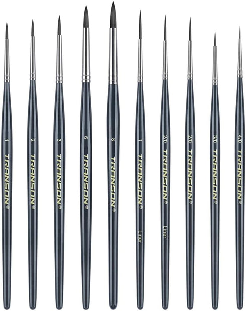 Transon 10pcs Small Detail Miniature Model Painting Brush Set for Acrylic Watercolor Gouache Ink Tempera and Body Painting...