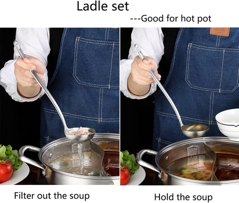 Metal Soup Ladle,18/8 Stainless Steel Ladle Spoon And Strainer Scoop Set Of 2 With Holes,Cooking Utensil For Kitchen...