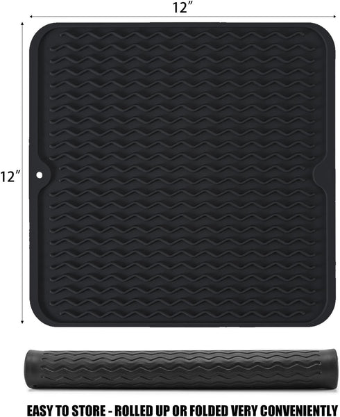 Silicone Dish Drying Mat, Non-Slip Easy Clean Sink Mat Large Heat-resistant Dish Drainer Mat for Kitchen Counter, Sink, Refrigerator or Drawer lin...