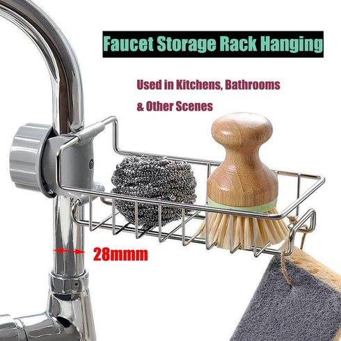 iPstyle Kitchen Sink Caddy Organizer Over Faucet Sponge Holder, Stainless Steel Heavy Duty Thickening Hanging Faucet Drain Rack for Scrubbers, Soa...
