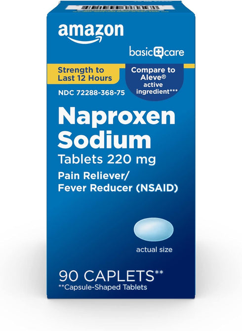 Amazon Basic Care Naproxen Sodium Caplets 220 mg, Fever Reducer (NSAID) and Pain Reliever for Muscular Aches, Backache, Headache, Toothache, Minor...
