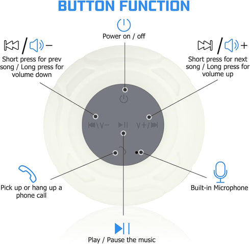Waterproof Bluetooth Shower Speaker Portable Wireless Water-Resistant Speaker Suction Cup,Built-in Mic Gifts for Kids Speakerphone for iPhone Phon...