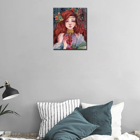 Tucocoo Redhead Girl Paint by Number for Adults, DIY Oil Painting Kits on Canvas with Brushes and Acrylic Pigment-Flowers and Pomegranate Picture ...