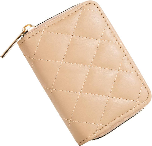 RFID Small Wallet Women Mini Credit Card Holder Organizer Case with Zipper Slim Almond...