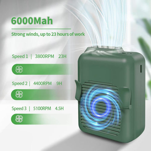 Wearable Portable Waist Clip Fan Personal Body Fan Super Powerful 6000mAh Upto 23H Long Endurance Work cooling and Heatstroke Prevention Fan (6000...