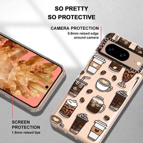 MOSNOVO Compatible with Google Pixel 8 5G Case, Coffee Clear Design Transparent Plastic Hard Back Case with TPU Bumper Protective Case Cover for P...