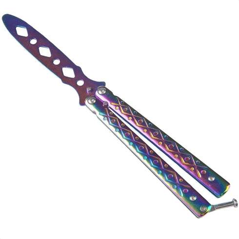 Balisong Practice Butterfly Knife - Stainless Steel Metal Butterfly Practice Knife Rainbow Knife Butterfly Trainer Balisong Knife - Balisong Train...