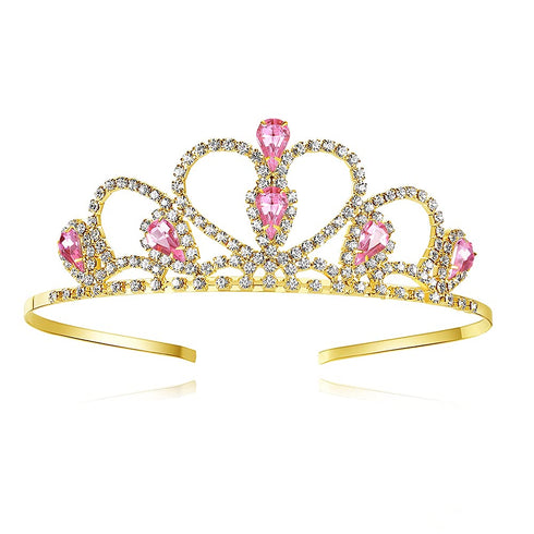 Lovelyshop Pink Gems Rhinestone Gold Tiara for Little Kid Big Kid Prom Birthday Princess Crown...