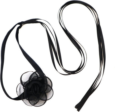 Black Choker Camellia Flower Lace-up Necklace For Women...