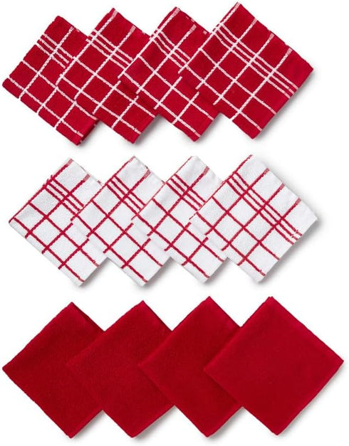 Encasa Terry Cloth Dish Towel Set | 12x12 in Super Absorbent Multipurpose Kitchen Towels for Drying and Cleaning - Pack of 12 – Terry Red...