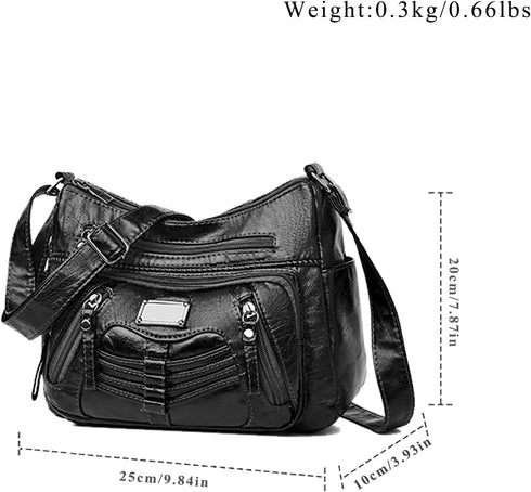 WITERY Crossboby Bag for Women - Soft PU Leather Multi-Pocket Shoulder Bag Handbag with Adjustable Strap...