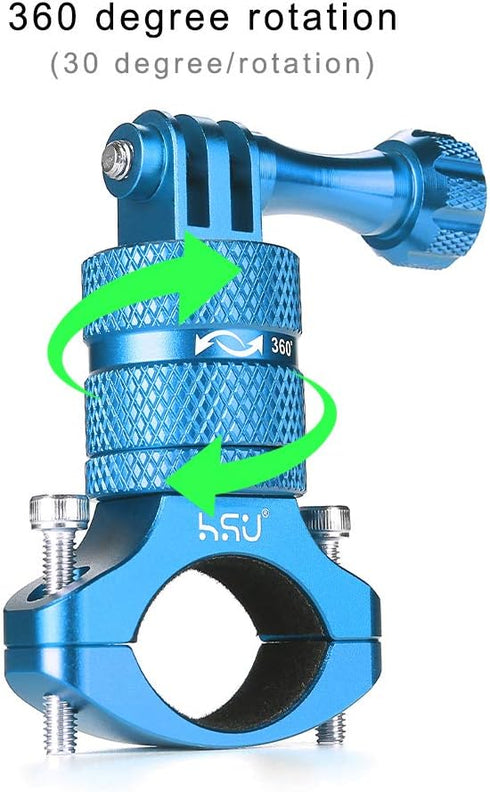HSU Aluminum Bike Bicycle Handlebar Mount for Gopro Hero 12/11/10/9/8/7/6/5/4 Session SJCAM AKASO Campark and Other Action Cameras, 360 Degrees Ro...