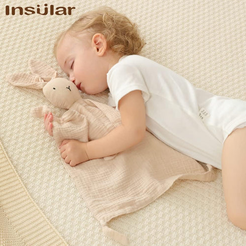 insular Bunny Lovey Blanket for Boys and Girls, Organic Cotton Muslin Security Blanket for Babies, Soft Breathable Lovie Soothing Towel for Newbor...