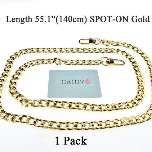 HAHIYO Purse Chain - 55.1 Inch Gold Strap for Shoulder, Cross Body, Sling, Handbag & Clutch - Comfortable Flat 0.4' Wide, 2.4mm Thick Metal - 1 Pa...