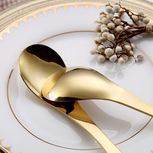 Kyraton Gold Soup Spoons 4 Pieces, Stainless Steel Titanium Plating Thick Heavy Weight Table Spoons, Asian Chinese Japanese Spoon Set for Cereal R...