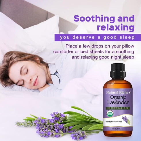 Natural Riches Organic Lavender Essential Oil with Premium Therapeutic Quality Pure USDA Certified - for Diffuser, Aromatherapy, Sleep, Meditation...