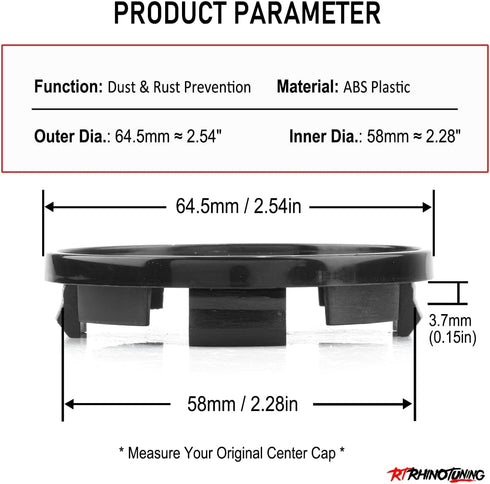 RTRHINOTUNING 4pcs 2.5in Wheel Center Caps Compatible with 2005-2014 Mustang 1999 Tercel 1LB74TRMAB, OD:64.5mm(2.54in), ID:58mm(2.28in)...