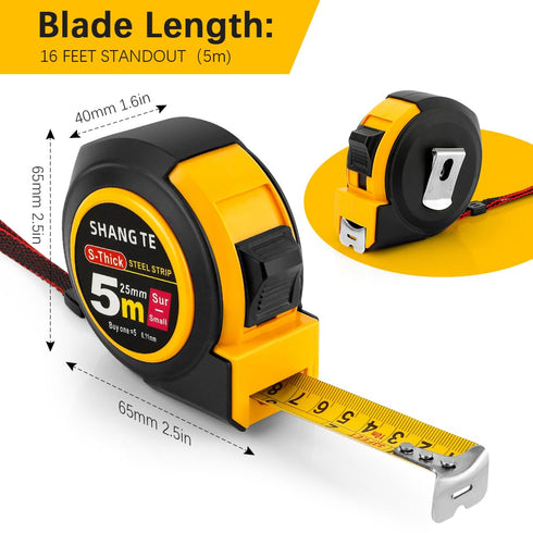 Tape Measure 16 Ft Steel Measurement Tape Measuring Tape Retractable Self-Locking Retractable Tape Measure with Fractions Small Tape Measure Retra...